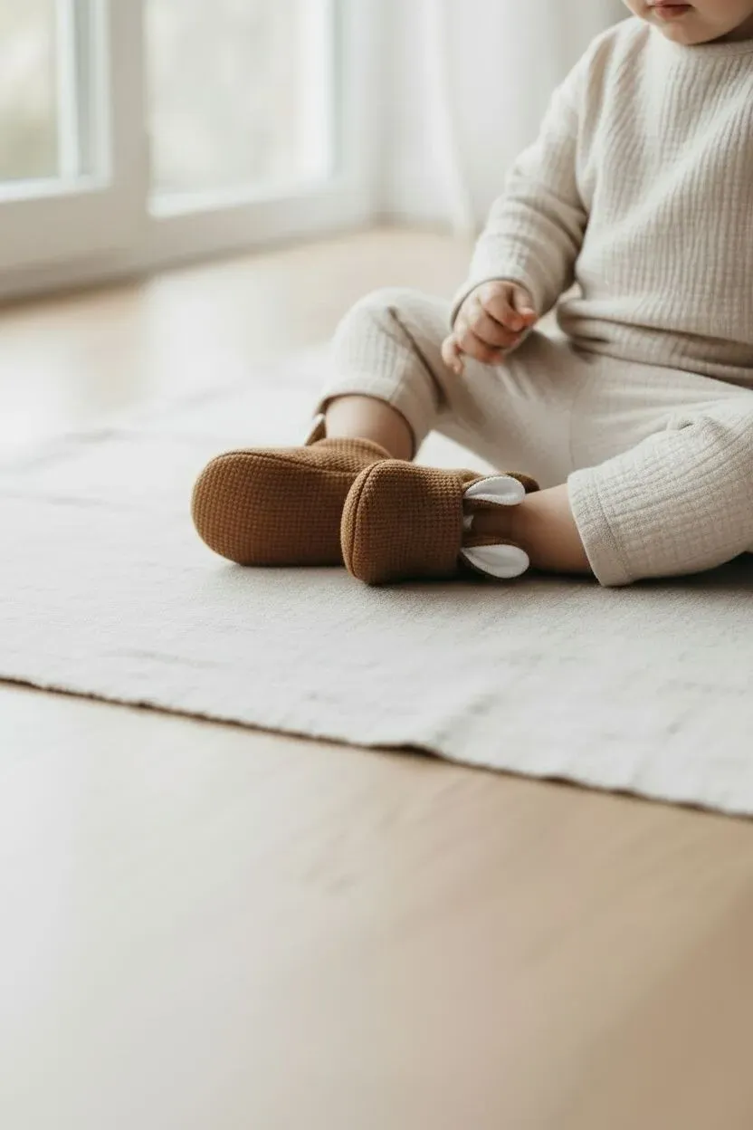 Chaussons Bébé - Gaufré Caramel 1.webp
