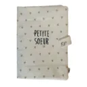 Protège carnet de santé - "Petite soeur" - Blanc petits coeurs