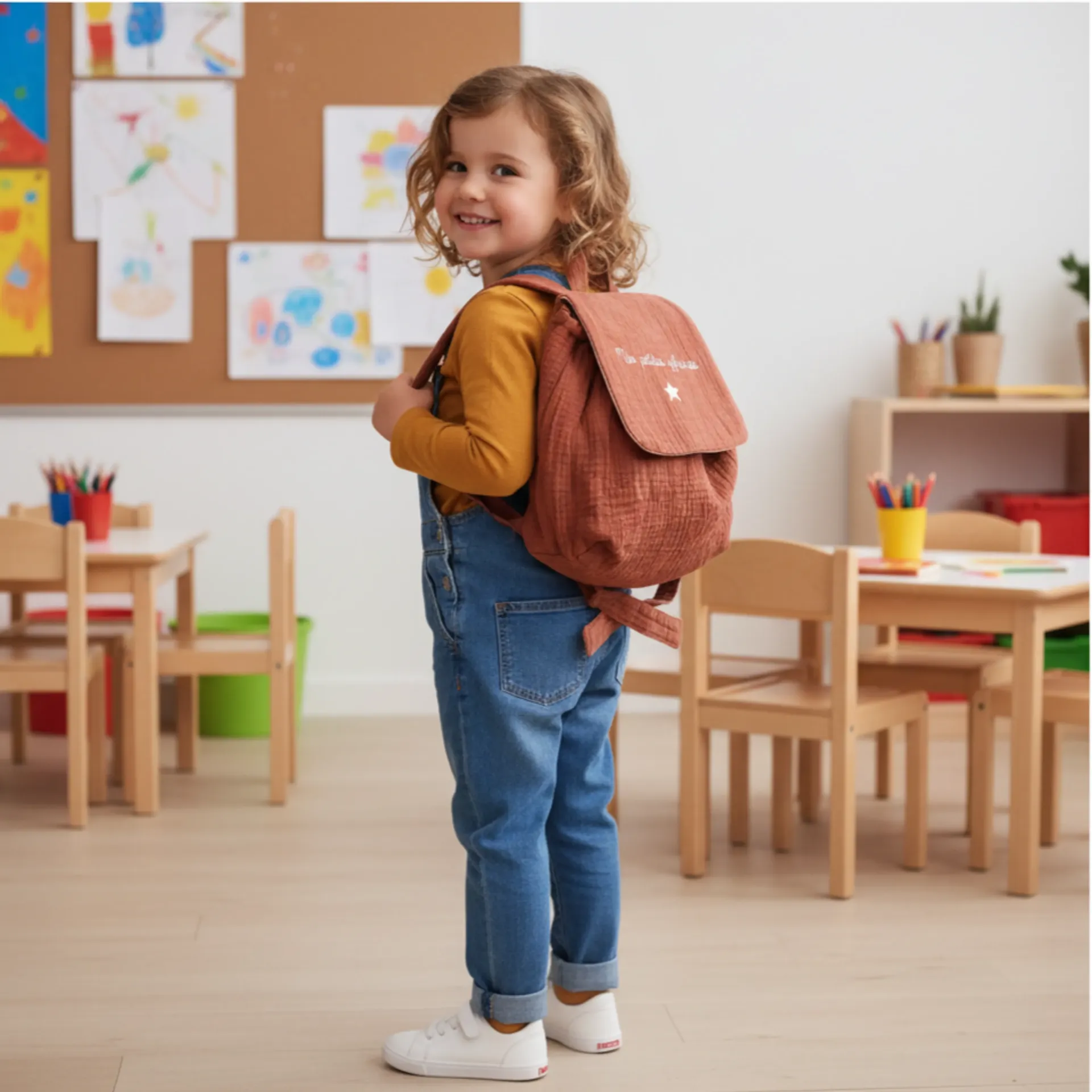 Sac à dos personnalisé double gaze  de coton vieux rose - Mes petites affaires (Idéal crèche/maternelle)