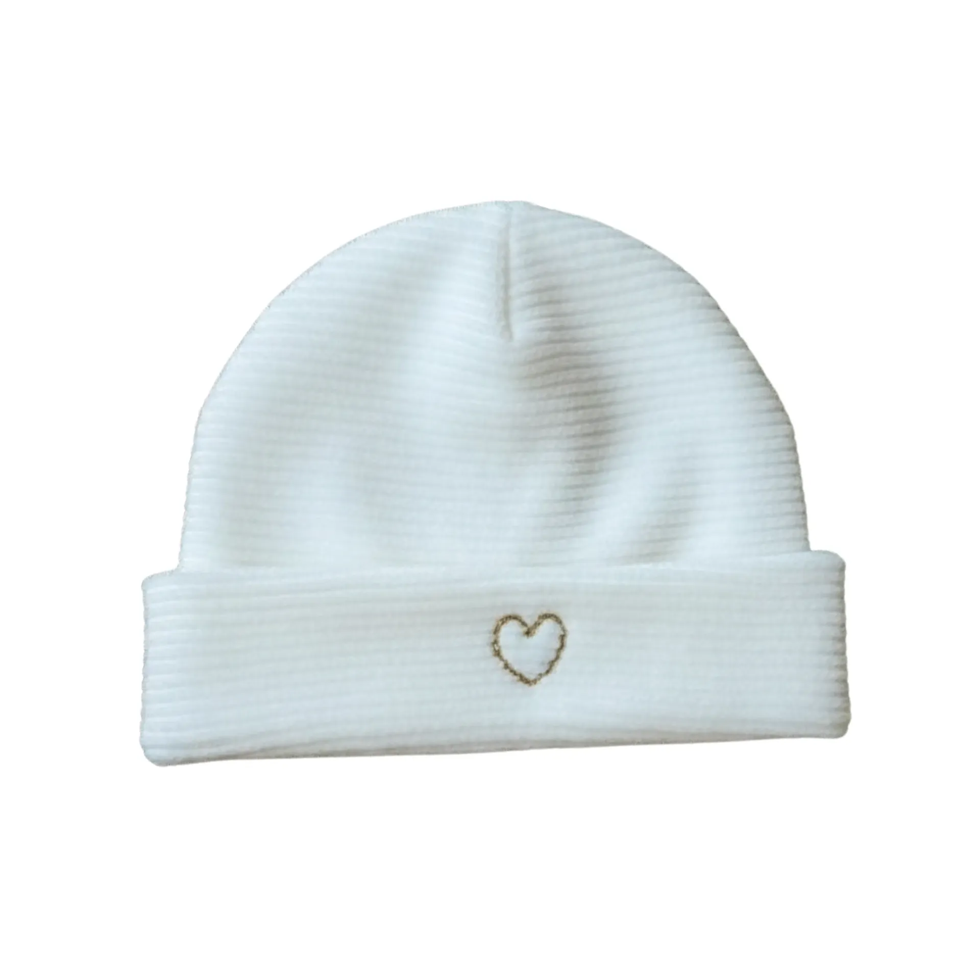 Bonnet de naissance en maille éponge côtelée écrue